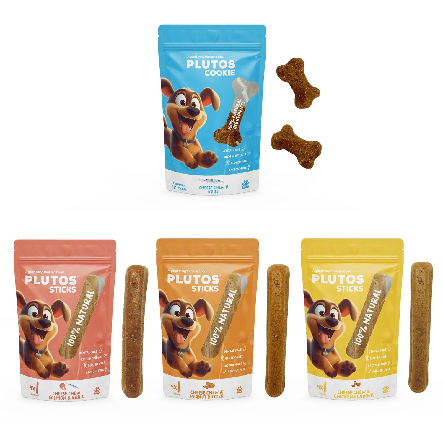 Plutos Cheese Dental Sticks — product size comparison, functional natural dog chew